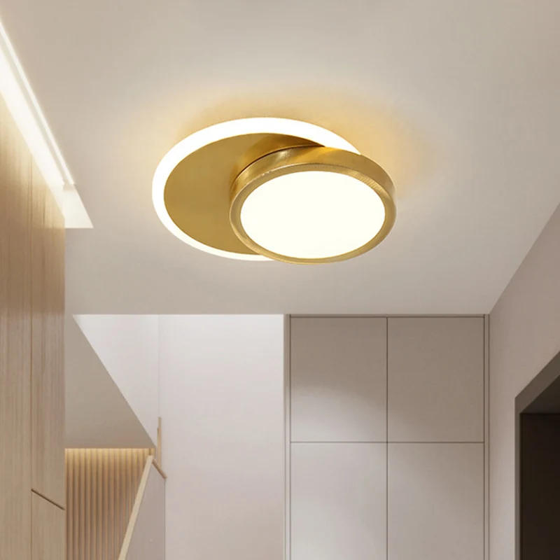 Lampe circulaire encastrée dorée contemporaine LED en acrylique proche du plafonnier pour couloir Clearhalo