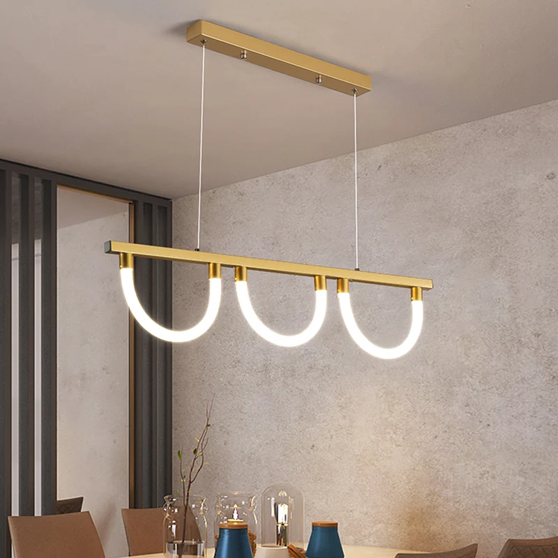 Lampe d'îlot contemporaine en acrylique à 3 lumières, éclairage vers le bas de cuisine en demi-cercle, noir/or Clearhalo