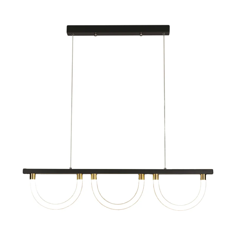 Lampe d'îlot contemporaine en acrylique à 3 lumières, éclairage vers le bas de cuisine en demi-cercle, noir/or Clearhalo