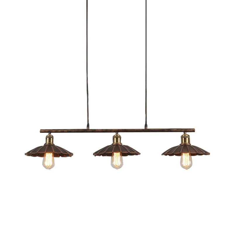 Lampe d'îlot en métal à bords festonnés, style antique, éclairage suspendu à 3 têtes pour table de salle à manger, rouille...