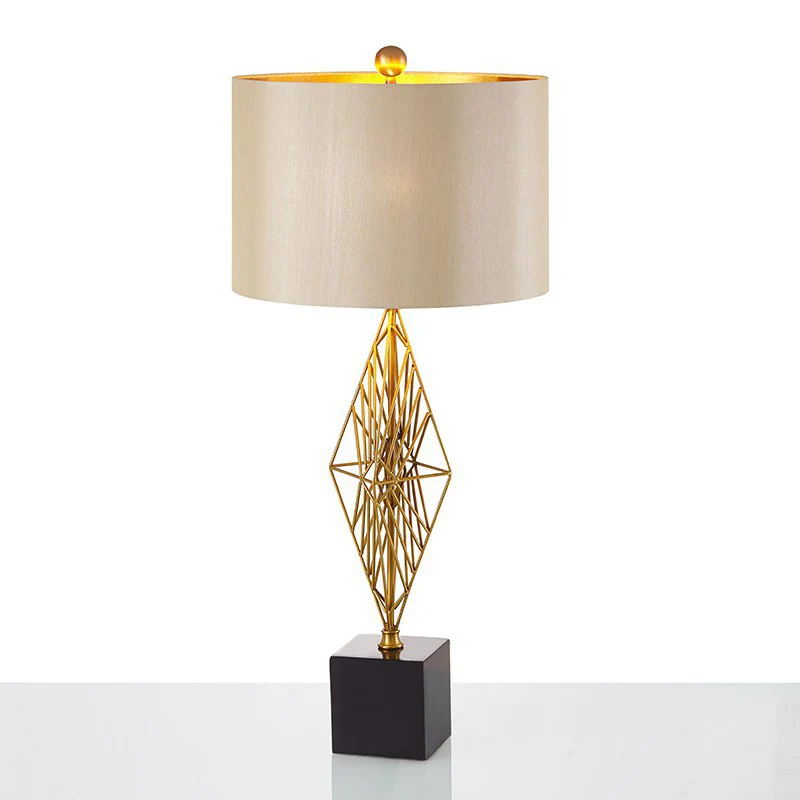 Lampe d'étude à tambour traditionnelle, éclairage de travail en tissu à 1 lumière en or pour chambre à coucher avec base g...