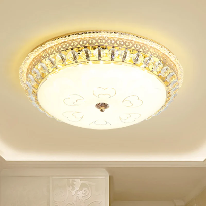 Lampe encastrée en bloc de cristal circulaire, luminaire LED moderniste doré pour chambre à coucher Clearhalo
