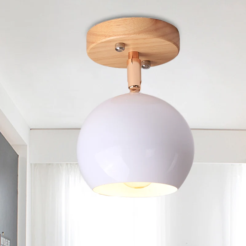 Lampe encastrée à boule blanche/verte, montage semi-plafonnier réglable à 1 ampoule avec auvent rond en bois Clearhalo