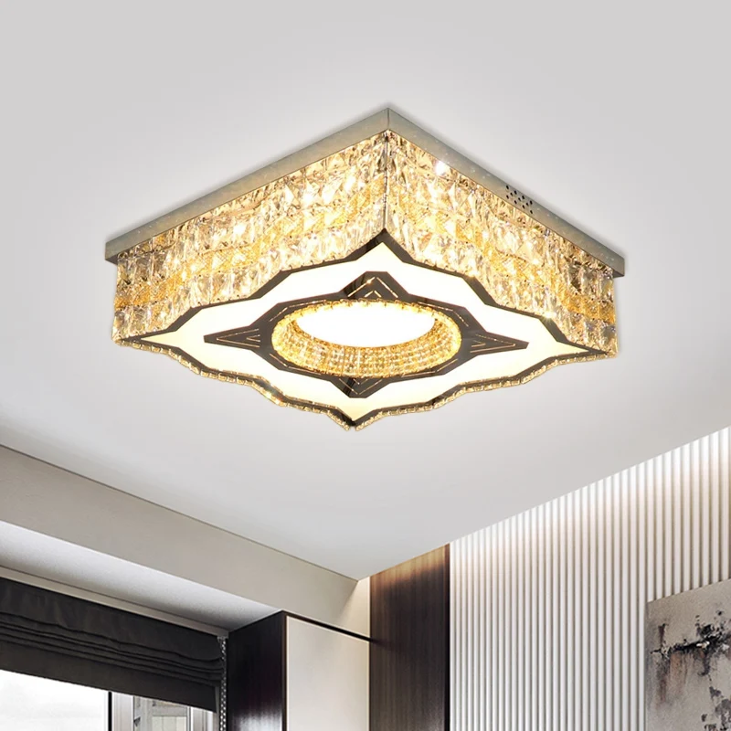 Lampe encastrée carrée pour salon, côté courbé, blocs de cristal transparents contemporains, éclairage de plafond à LED en...