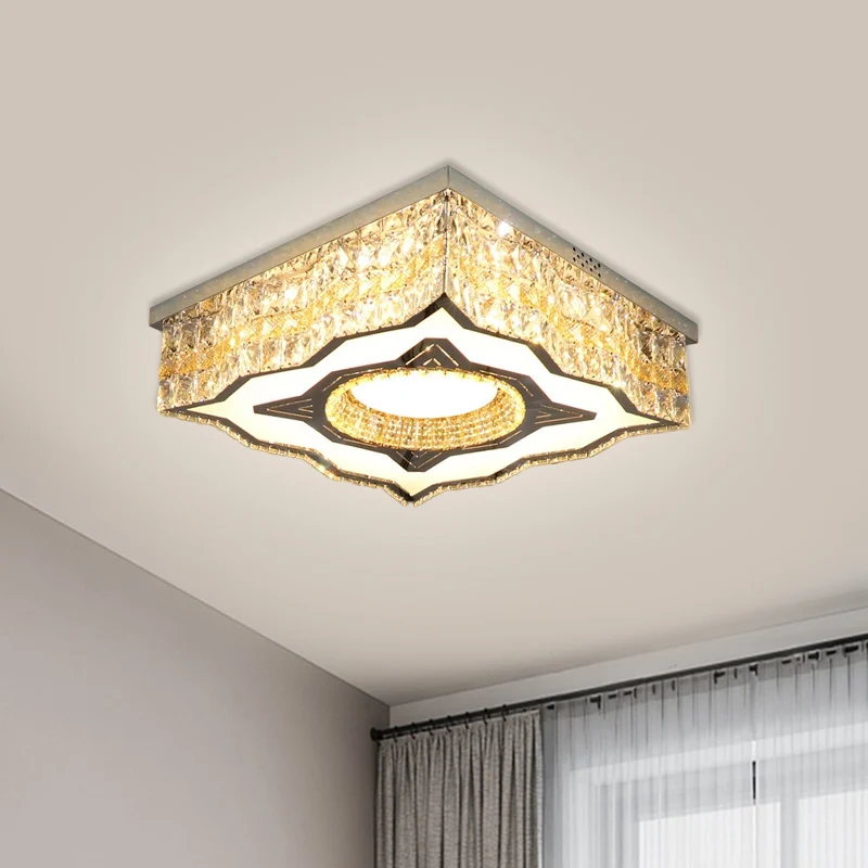 Lampe encastrée carrée pour salon, côté courbé, blocs de cristal transparents contemporains, éclairage de plafond à LED en...