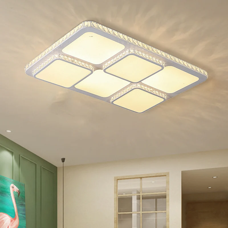Lampe encastrée carrée pour salon, luminaire contemporain LED en cristal blanc, lumière blanche chaude/blanche Clearhalo