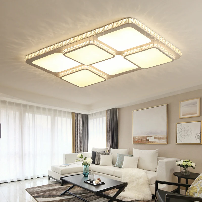 Lampe encastrée carrée pour salon, luminaire contemporain LED en cristal blanc, lumière blanche chaude/blanche Clearhalo