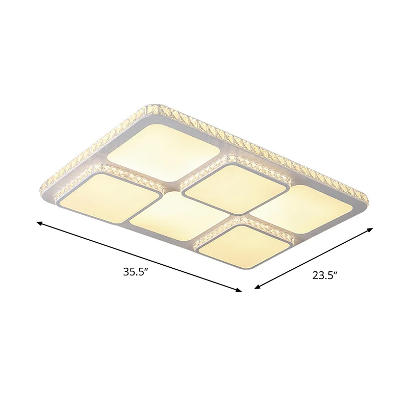 Lampe encastrée carrée pour salon, luminaire contemporain LED en cristal blanc, lumière blanche chaude/blanche Clearhalo