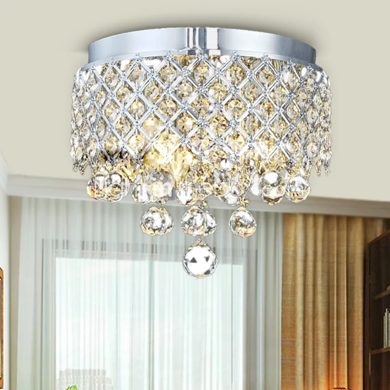 Lampe encastrée en cascade boule de cristal contemporaine 3 lumières éclairage de plafond chromé Clearhalo