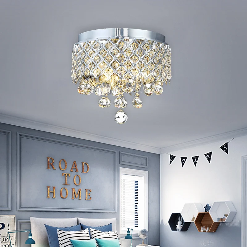 Lampe encastrée en cascade boule de cristal contemporaine 3 lumières éclairage de plafond chromé Clearhalo