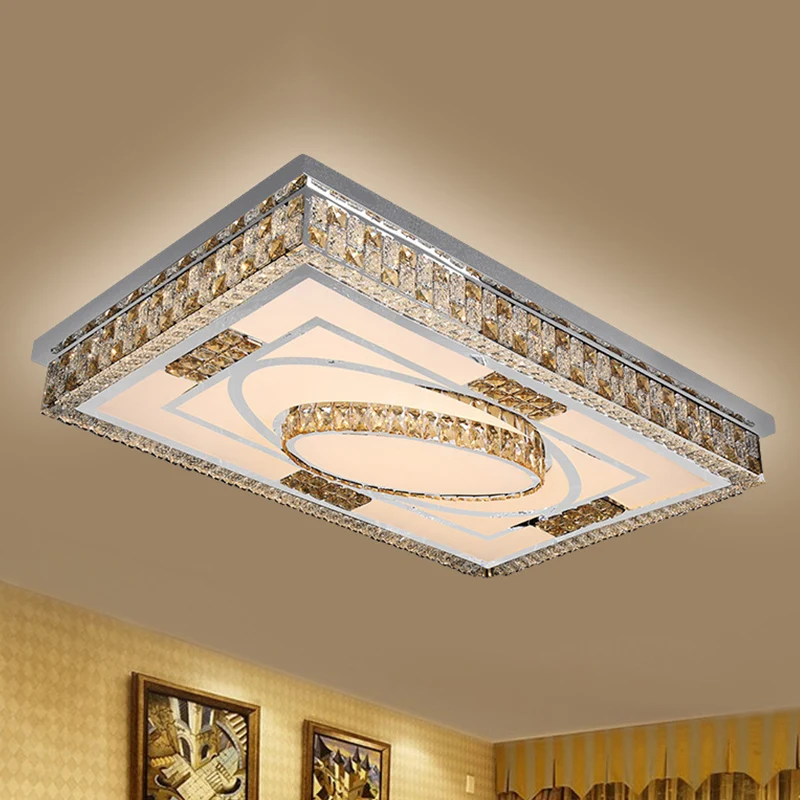 Lampe encastrée en cristal chromé, plafonnier LED rectangulaire moderniste avec télécommande Clearhalo