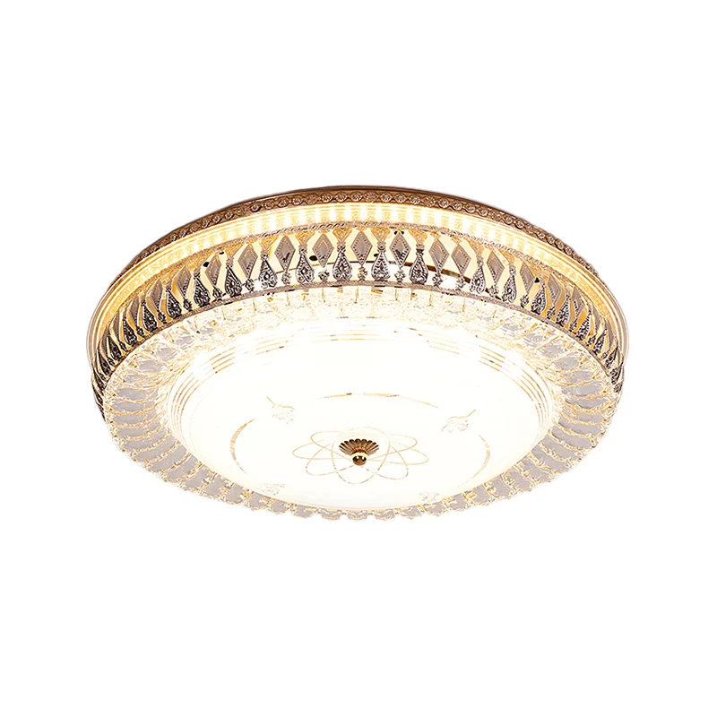 Lampe encastrée en cristal à tambour de 16 "/ 19,5" W avec abat-jour en verre blanc, plafonnier LED en laiton vintage Clea...