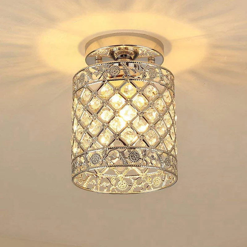 Lampe encastrée cylindrique encastrée en cristal, plafonnier semi-encastré simple à 1 lumière, finition chromée, pour allé...