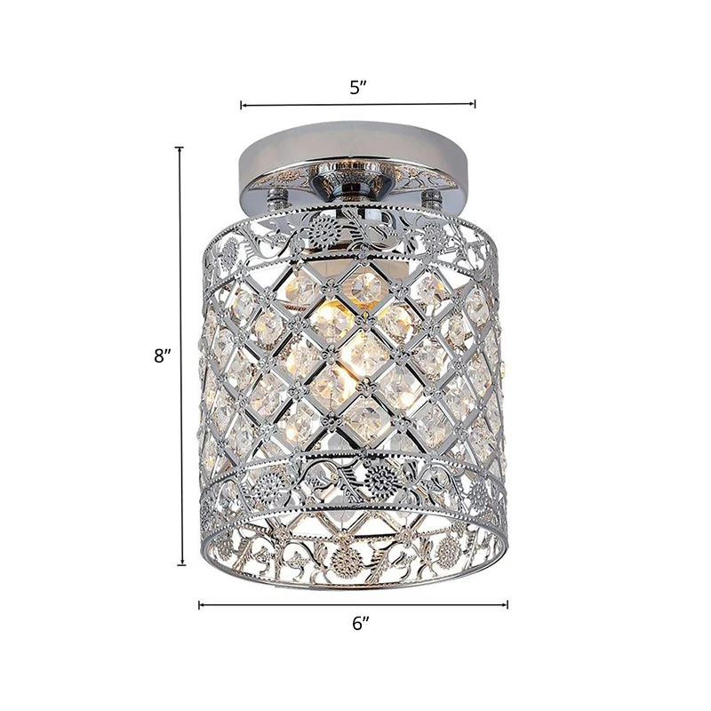 Lampe encastrée cylindrique encastrée en cristal, plafonnier semi-encastré simple à 1 lumière, finition chromée, pour allé...