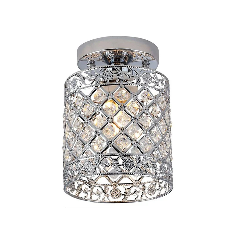 Lampe encastrée cylindrique encastrée en cristal, plafonnier semi-encastré simple à 1 lumière, finition chromée, pour allé...