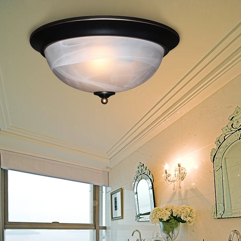 Lampe encastrée en forme de bol noir/noir et doré, luminaire de plafond classique en verre givré à 3 lumières pour salon,...