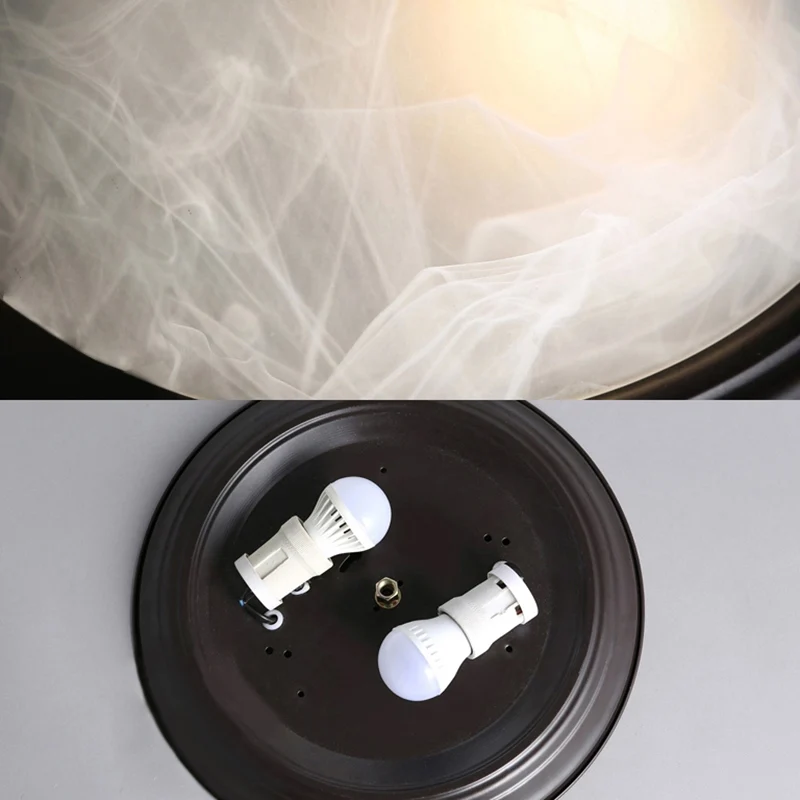 Lampe encastrée en forme de bol noir/noir et doré, luminaire de plafond classique en verre givré à 3 lumières pour salon,...