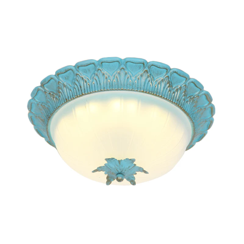Lampe encastrée en forme de dôme pour chambre à coucher, verre laiteux pastoral romantique, éclairage de plafond bleu LED...