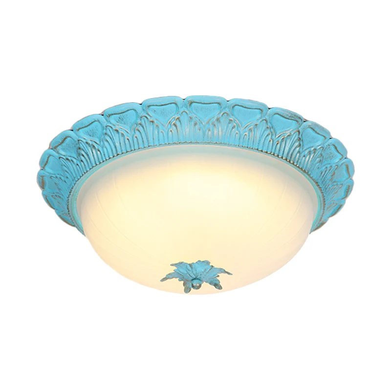Lampe encastrée en forme de dôme pour chambre à coucher, verre laiteux pastoral romantique, éclairage de plafond bleu LED...