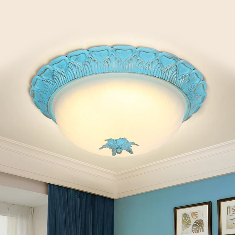 Lampe encastrée en forme de dôme pour chambre à coucher, verre laiteux pastoral romantique, éclairage de plafond bleu LED...