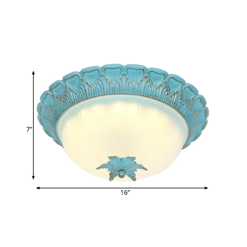 Lampe encastrée en forme de dôme pour chambre à coucher, verre laiteux pastoral romantique, éclairage de plafond bleu LED...