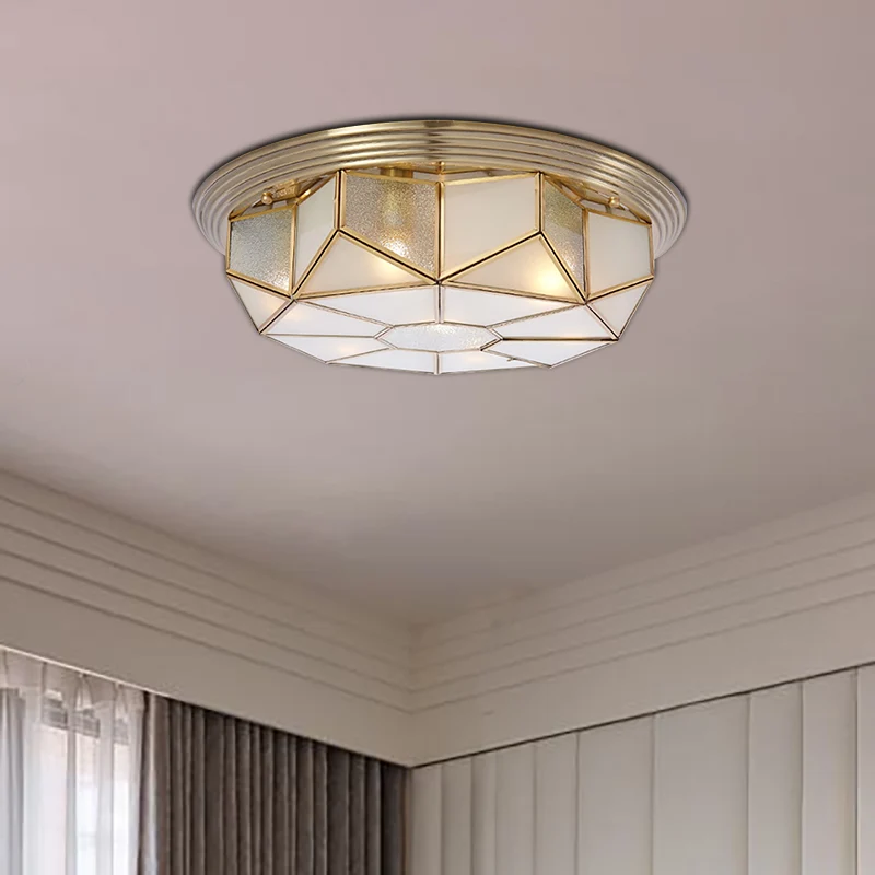 Lampe encastrée en laiton à 6 têtes, luminaire de plafond octogonal en verre sablé pour le salon Clearhalo