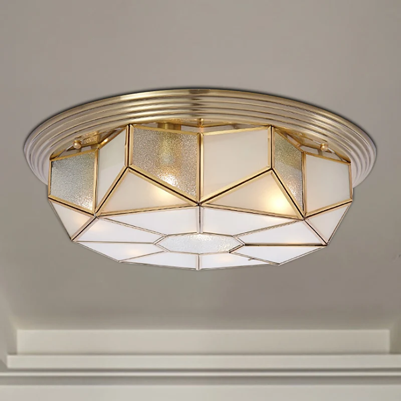 Lampe encastrée en laiton à 6 têtes, luminaire de plafond octogonal en verre sablé pour le salon Clearhalo