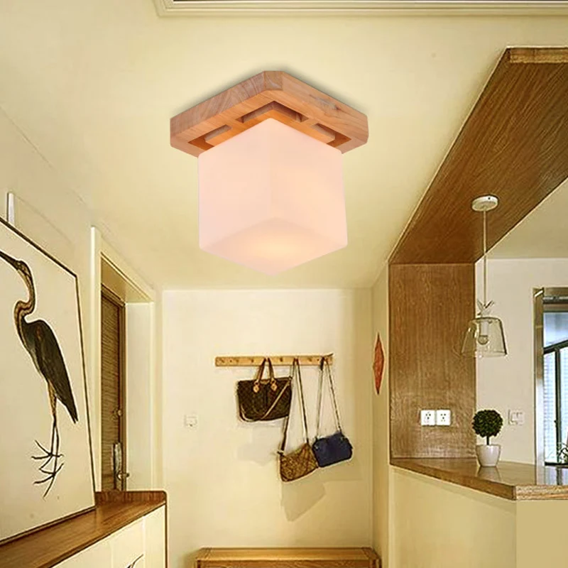 Lampe encastrée à LED beige en verre de lait minimaliste à montage encastré avec auvent en bois Clearhalo