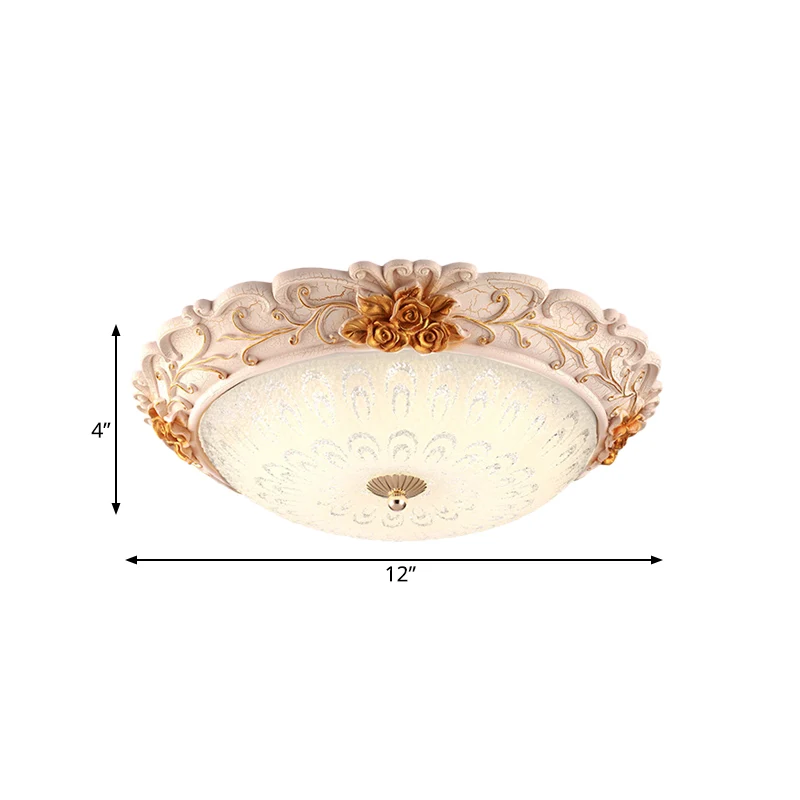 Lampe encastrée à LED dorée de style campagnard coréen en verre ensemencé avec fleur sculptée, 12"/16" de large Clearhalo