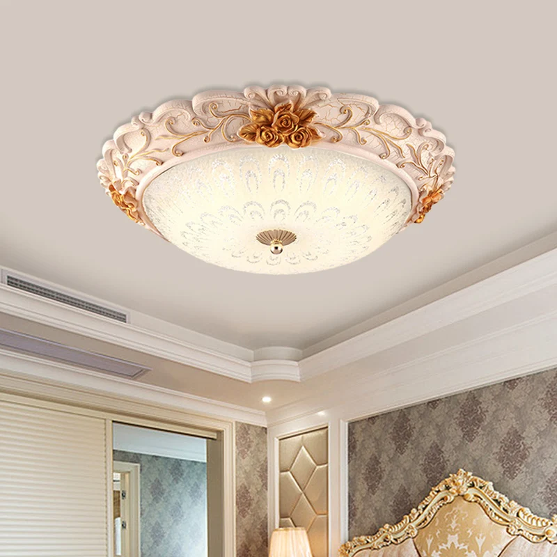 Lampe encastrée à LED dorée de style campagnard coréen en verre ensemencé avec fleur sculptée, 12"/16" de large Clearhalo