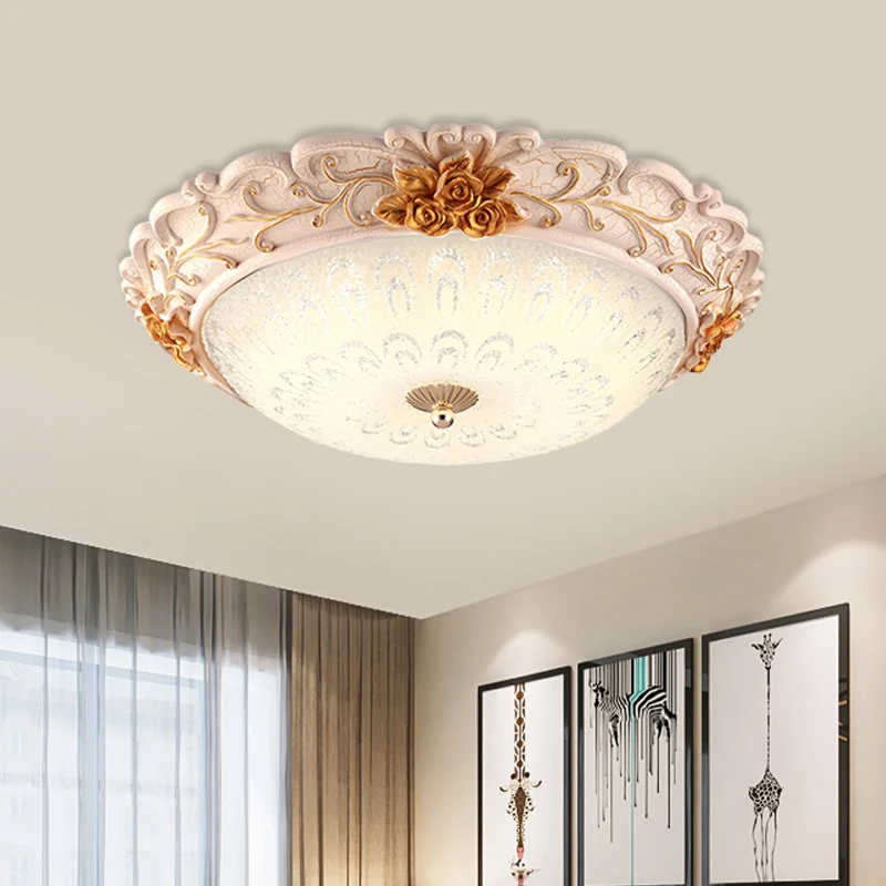 Lampe encastrée à LED dorée de style campagnard coréen en verre ensemencé avec fleur sculptée, 12"/16" de large Clearhalo