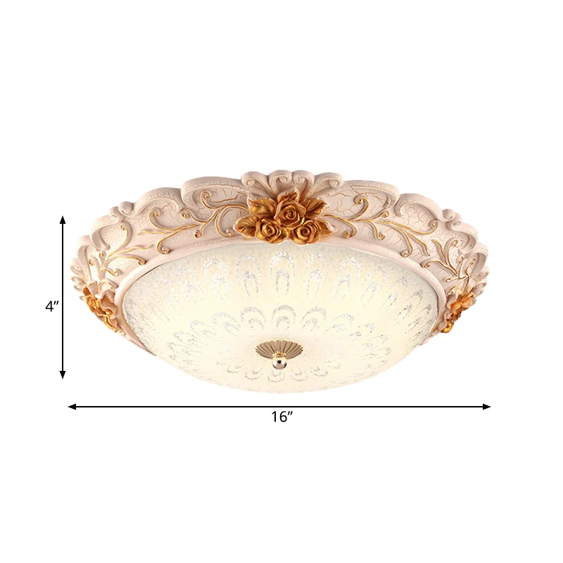 Lampe encastrée à LED dorée de style campagnard coréen en verre ensemencé avec fleur sculptée, 12"/16" de large Clearhalo