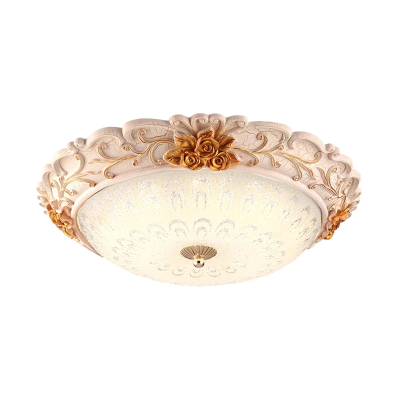 Lampe encastrée à LED dorée de style campagnard coréen en verre ensemencé avec fleur sculptée, 12"/16" de large Clearhalo