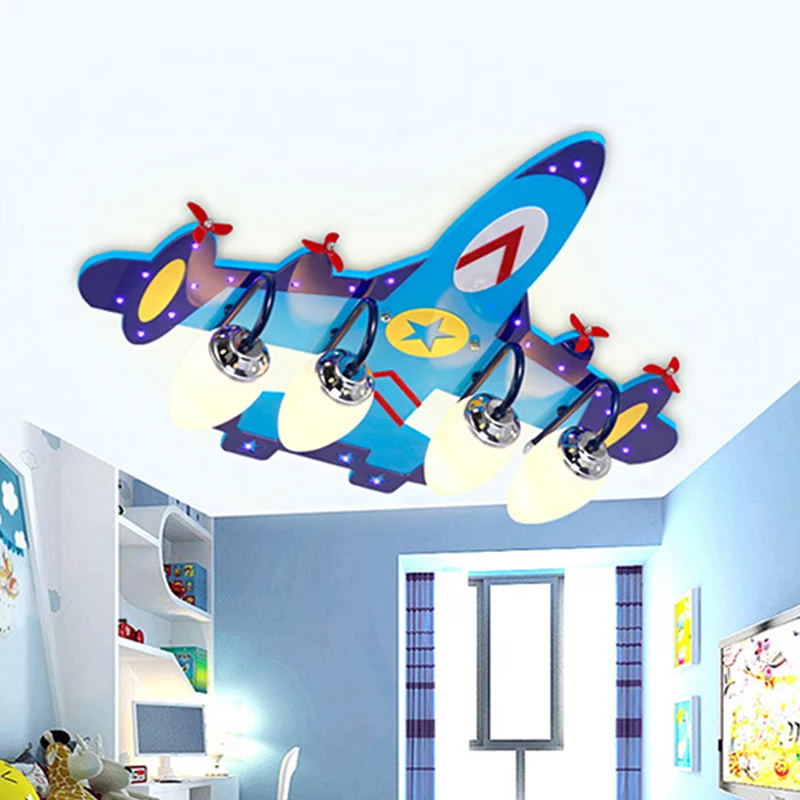Lampe encastrée pour chambre à coucher à 4 ampoules, plafonnier plan bleu pour enfant avec abat-jour en verre opale Ellips...