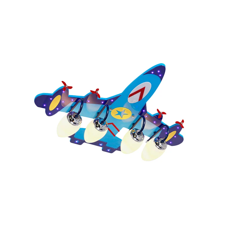 Lampe encastrée pour chambre à coucher à 4 ampoules, plafonnier plan bleu pour enfant avec abat-jour en verre opale Ellips...