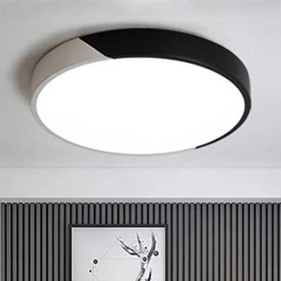 Lampe encastrée ronde Macaron en acrylique et métal gris/jaune/bleu, plafonnier LED pour chambre à coucher, 9/12/16 pouces...