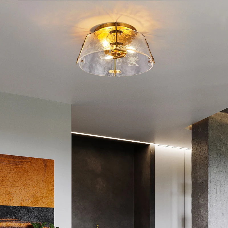 Lampe encastrée en verre d'eau à 3 têtes, bol en laiton traditionnel, salon proche du plafonnier Clearhalo