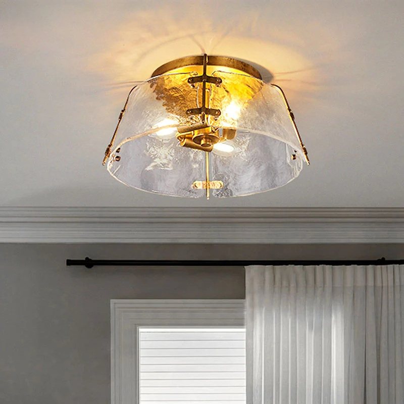 Lampe encastrée en verre d'eau à 3 têtes, bol en laiton traditionnel, salon proche du plafonnier Clearhalo