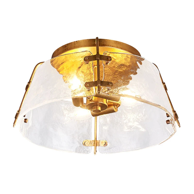 Lampe encastrée en verre d'eau à 3 têtes, bol en laiton traditionnel, salon proche du plafonnier Clearhalo