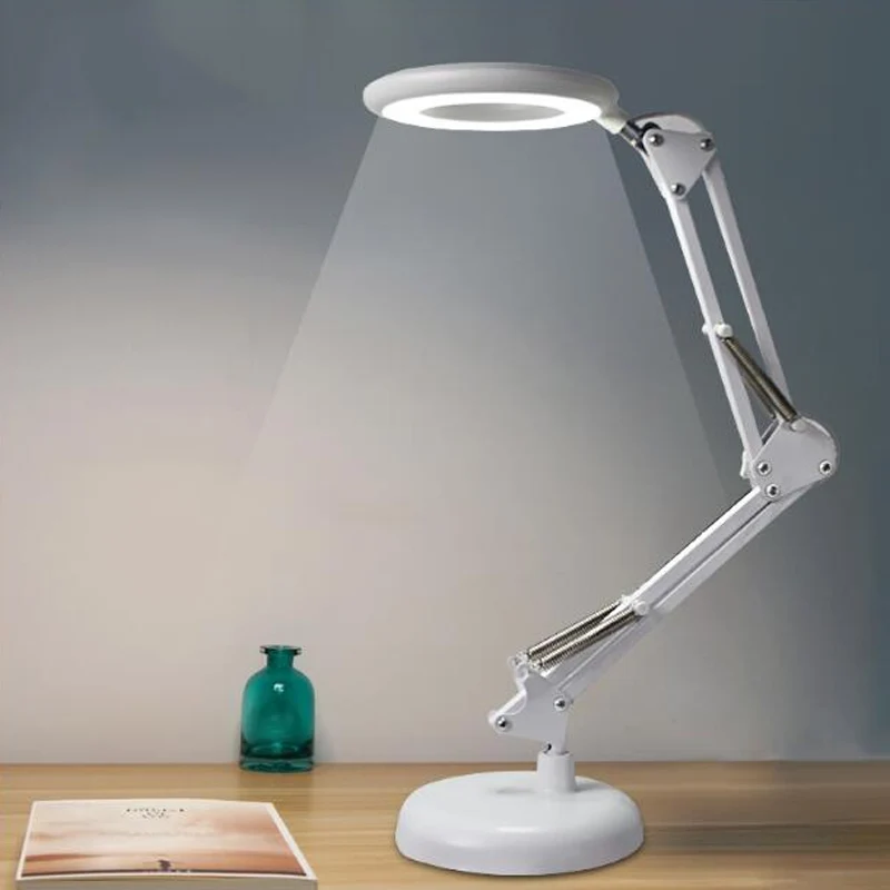 Lampe de lecture à anneau acrylique, lampe de table blanche moderniste à LED avec bras réglable Clearhalo