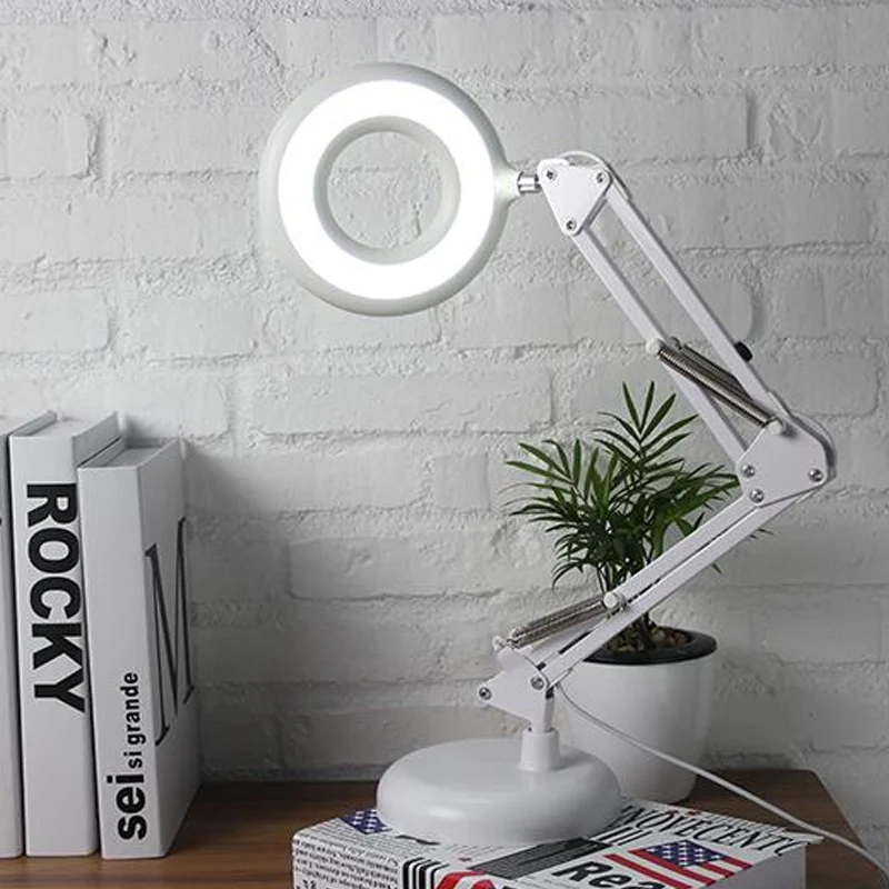 Lampe de lecture à anneau acrylique, lampe de table blanche moderniste à LED avec bras réglable Clearhalo