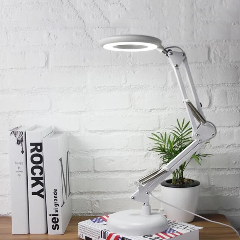 Lampe de lecture à anneau acrylique, lampe de table blanche moderniste à LED avec bras réglable Clearhalo