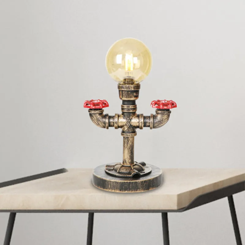 Lampe de lecture antique argentée/bronze à lumière unique, abat-jour industriel en verre transparent/ambre, éclairage de t...