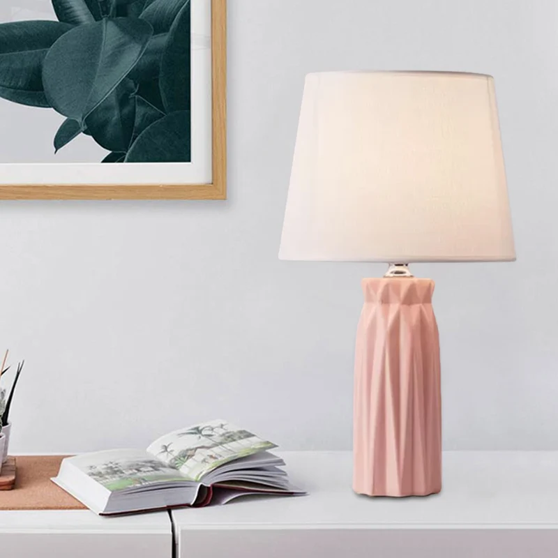 Lampe de lecture conique en tissu Modernism, lampe de table de nuit à 1 ampoule rose/bleu avec base en céramique Clearhalo
