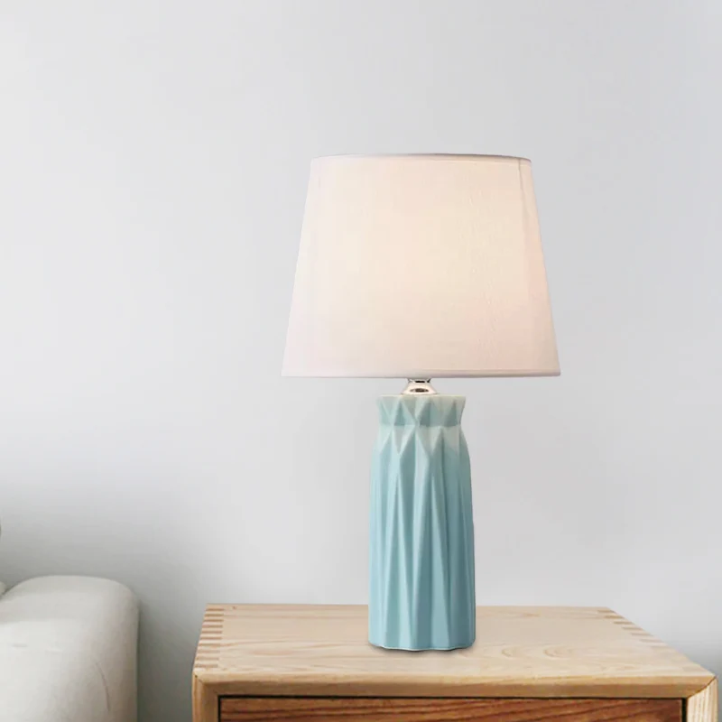 Lampe de lecture conique en tissu Modernism, lampe de table de nuit à 1 ampoule rose/bleu avec base en céramique Clearhalo