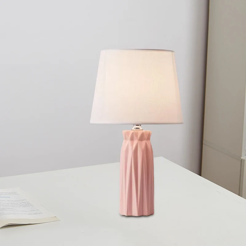 Lampe de lecture conique en tissu Modernism, lampe de table de nuit à 1 ampoule rose/bleu avec base en céramique Clearhalo