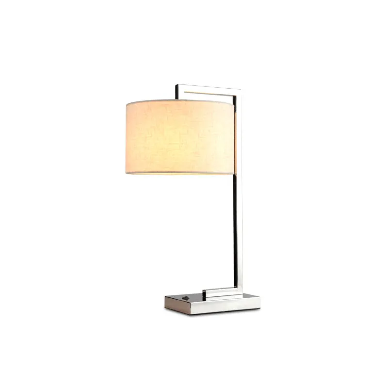 Lampe de lecture cylindrique à LED, éclairage de travail en tissu moderniste en beige avec base en métal Clearhalo