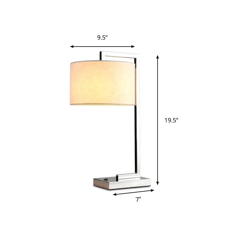 Lampe de lecture cylindrique à LED, éclairage de travail en tissu moderniste en beige avec base en métal Clearhalo