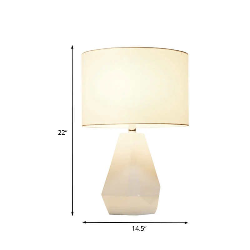 Lampe de lecture en diamant finition blanche, lampe de table de nuit moderniste à 1 tête en résine avec abat-jour cylindri...