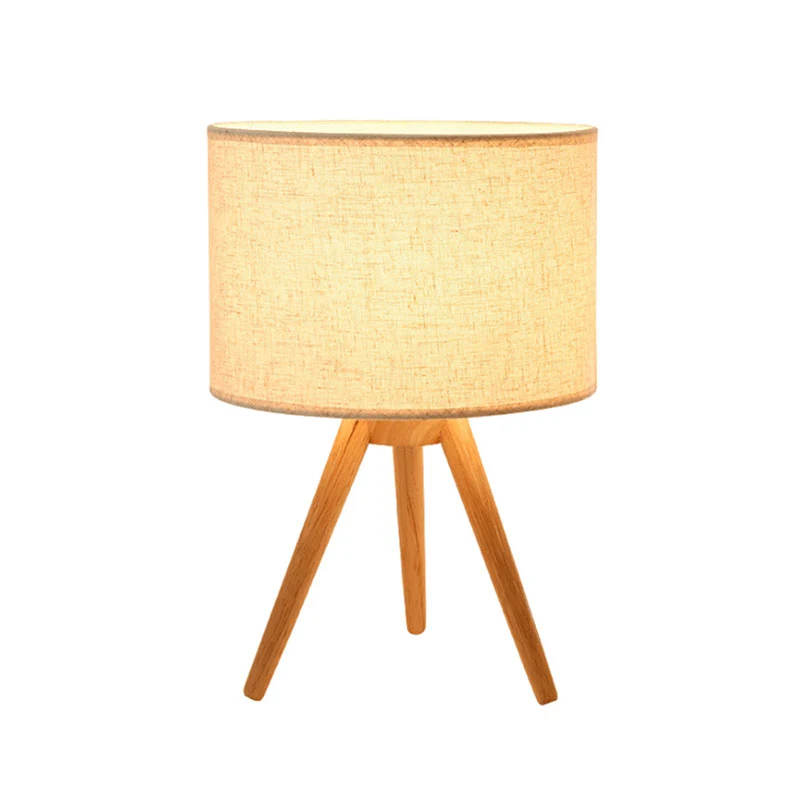 Lampe de lecture à LED en tissu d'éclairage de tâche de cylindre contemporain avec trépied en bois Clearhalo